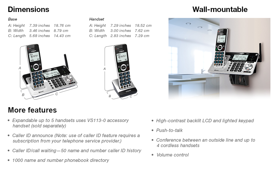 size of base and handset