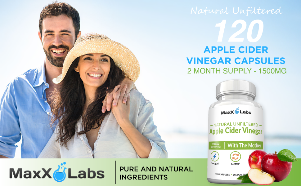 Raw Apple Cider Vinegar Capsules With Mother, Energy Booster, Non-GMO Supplements