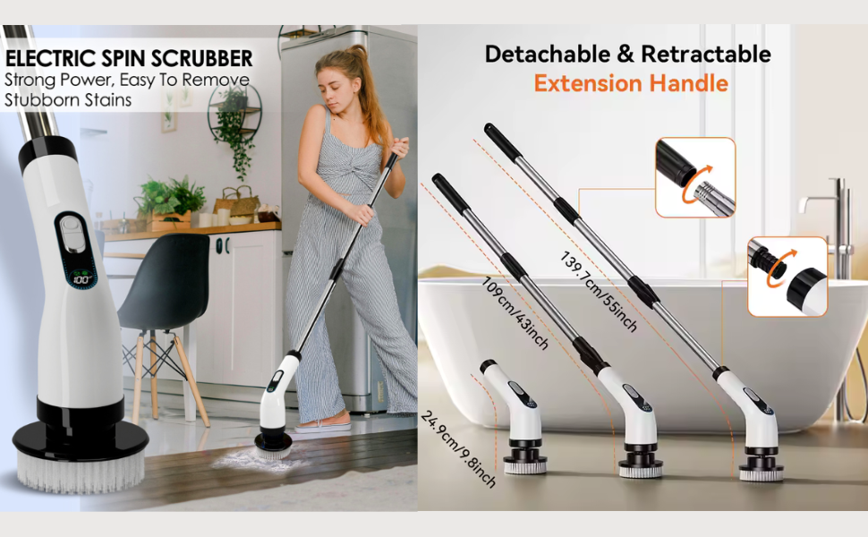 electric spin scrubber with extension handle