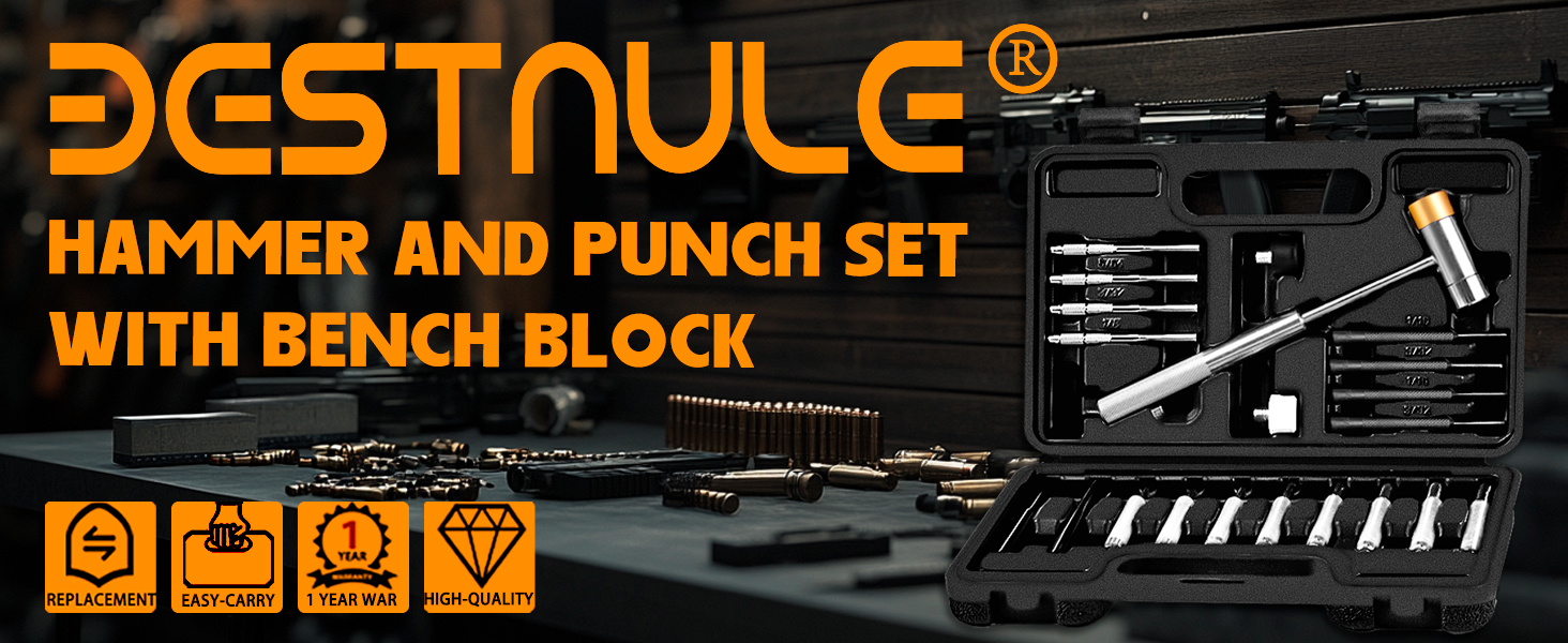 Hammer and punch set with bench block
