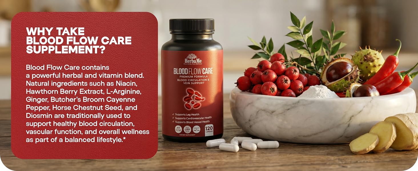 Circulation support formula with herbal blend for blood flow and vein support