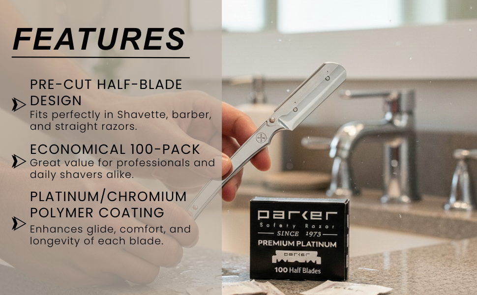 Parker Safety Razor, Premium Platinum Single Edge Razor Blades -100 Count