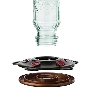 More Birds Vintage Glass Hummingbird Feeder disassembles into three pieces for easy cleaning