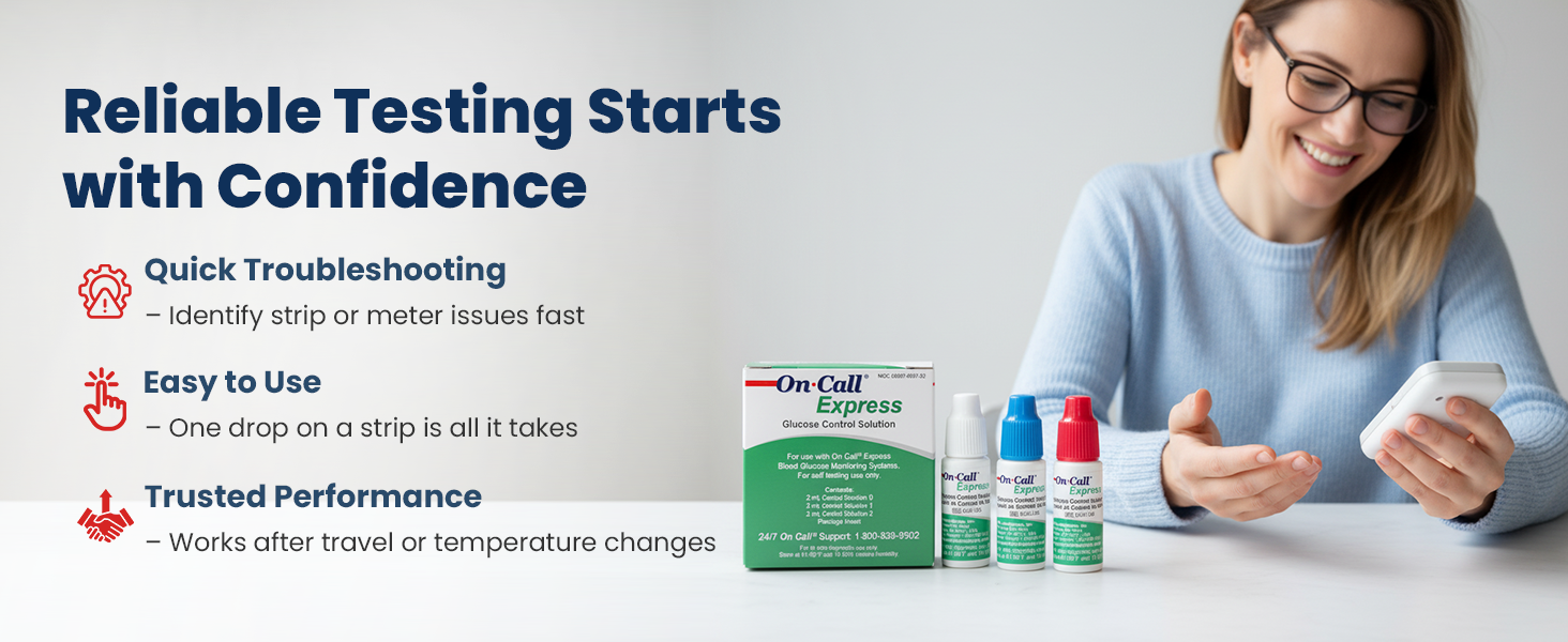 Glucose meter control solution for quick troubleshooting easy one drop testing performance