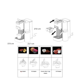 Technical instruction diagrams showing step-by-step product usage instructions with simplified line drawings and pictograms.