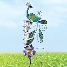 peacock floral garden stakes and rain guages for yard colorful bird and purple flower