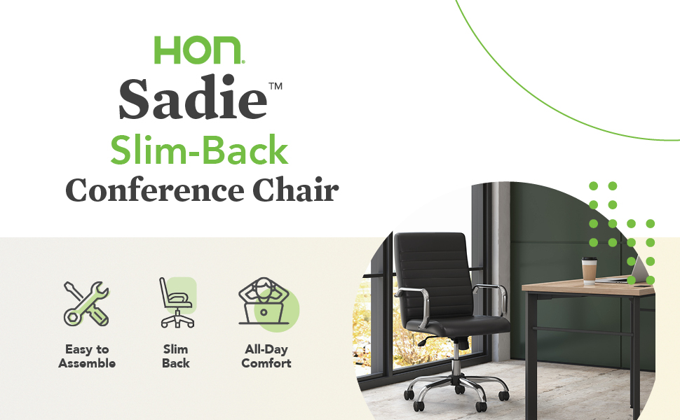 HON Sadie Slim-Back Conference Chair, easy to assemble, slim back, all day comfort.
