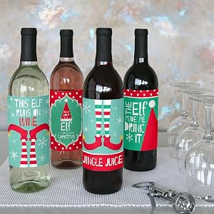 Elf Squad Christmas Holiday Xmas Party Wine Bottle Labels