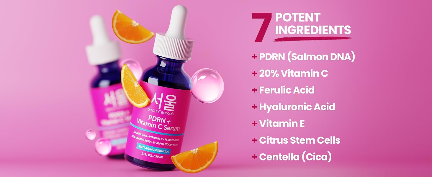 Seoul Ceuticals PDRN Salmon DNA Serum with list of seven key ingredients