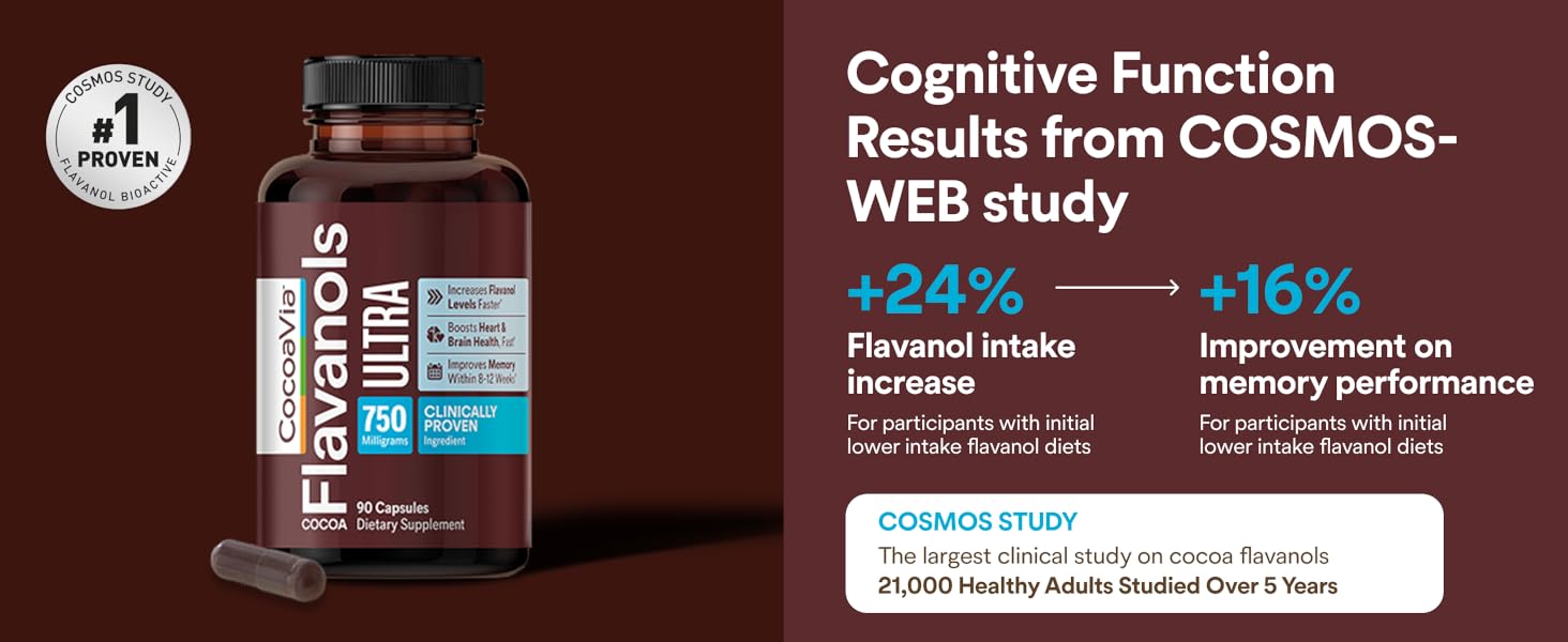 Ultra Cocoa Flavanol supplements, Memory, Circulation, Brain Health, Energy