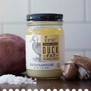 EPIC cage free duck fat jar on table