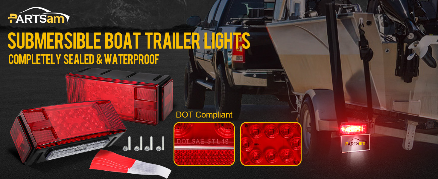 partsam 12v led submersible low profile rectangular trailer lights