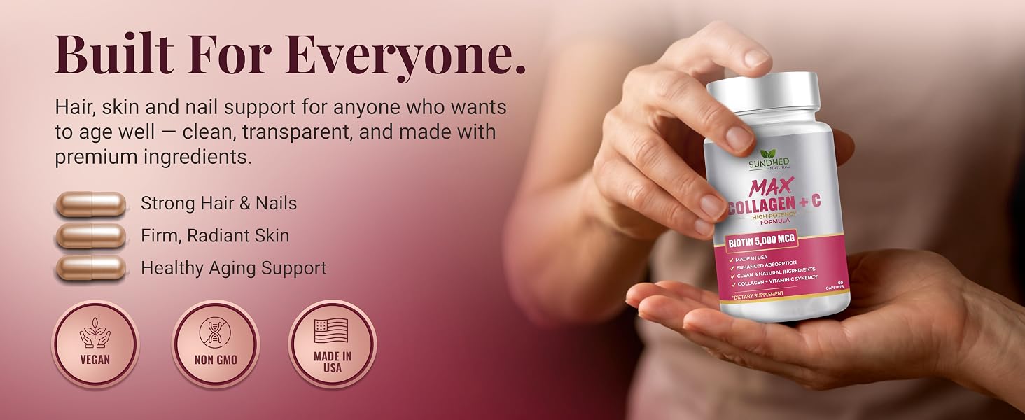 Collagen, vitamin C and biotin supplement for hair, skin and nail support