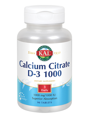 KAL Calcium Citrate D-3 1000 Healthy Teeth &amp; Bone Support Lab Verified 90 Tablets