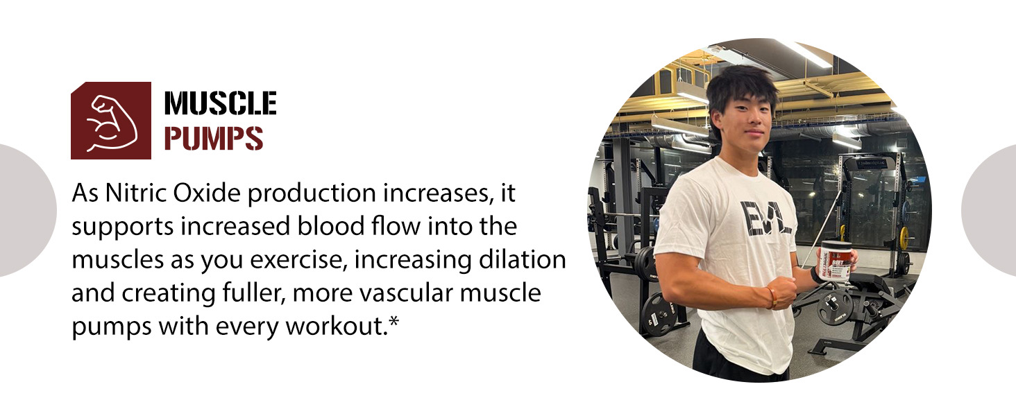 Male athlete in gym with EVL BeetMode. Nitric oxide supports blood flow muscle pumps vascularity