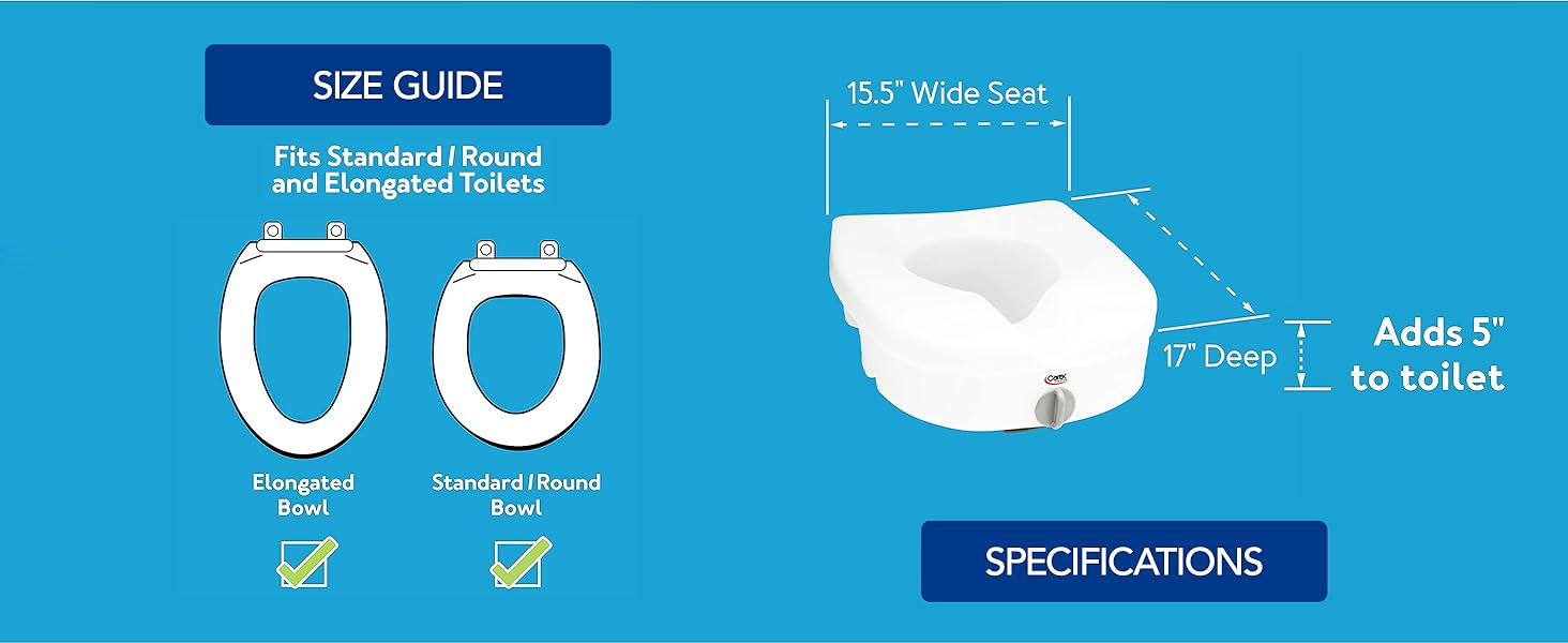 Raised Toilet Seat - 5 Inch Height Riser for Elderly and Handicap