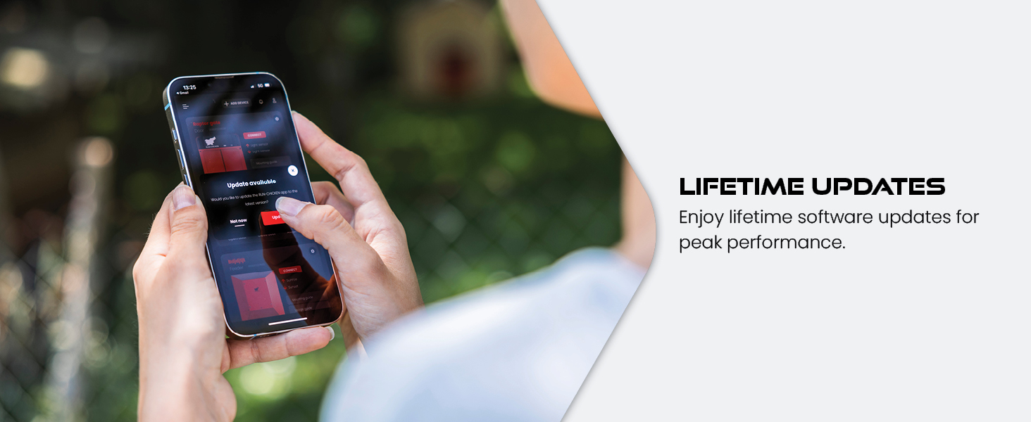 Enjoy lifetime software updates with the Run-Chicken App.