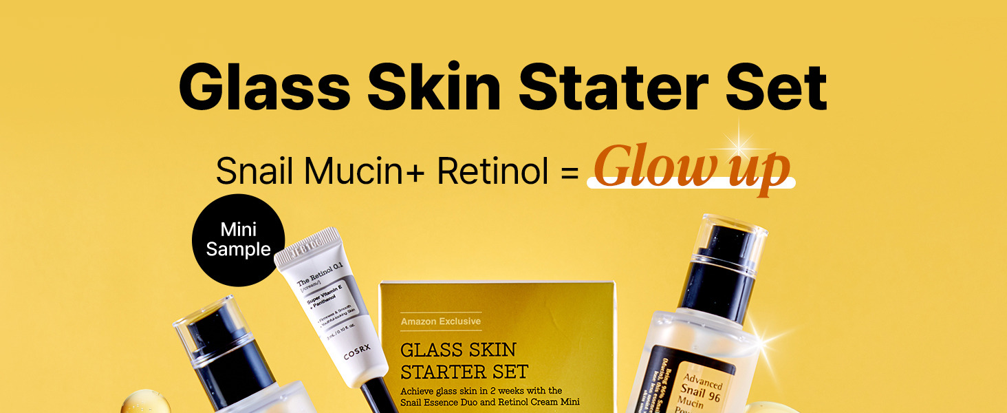 cosrx glass skin starter set snail 96 power mucin essence retinol 0.1 cream radiant korean skincare