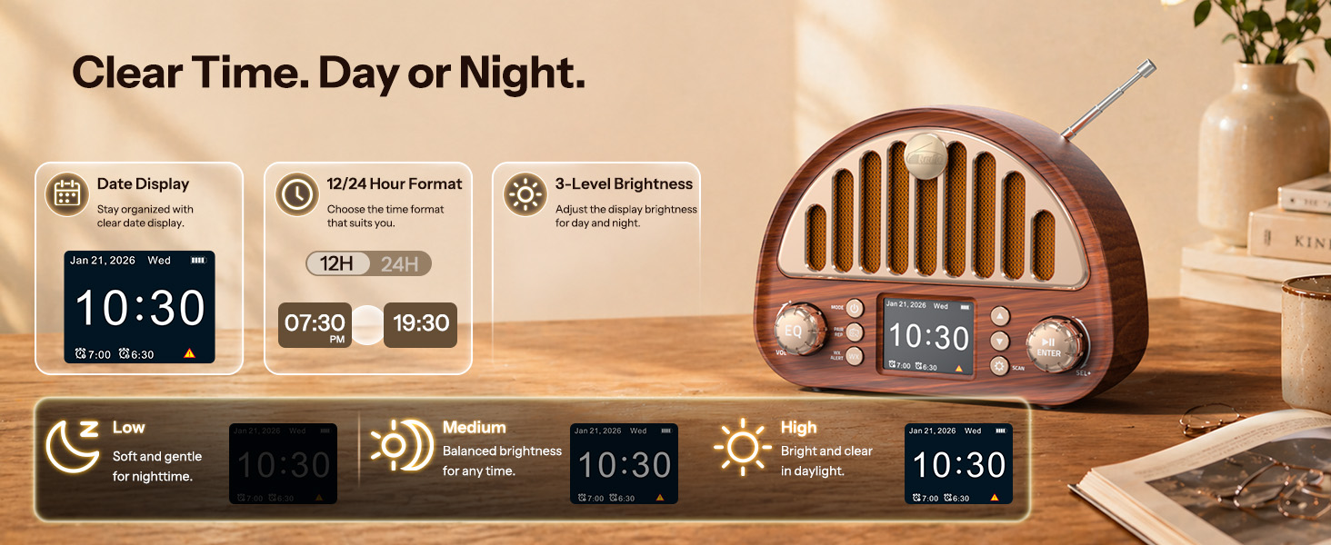 alarm clock with clear display