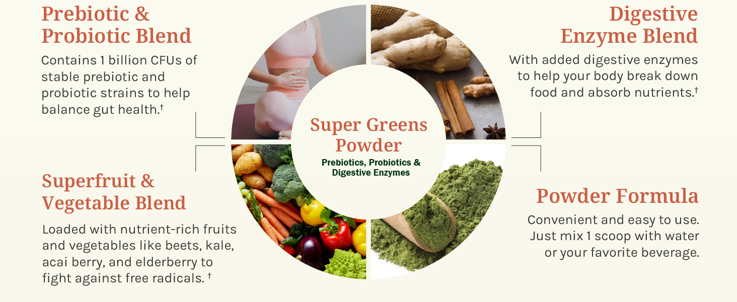 greens digestive enzymes blend prebiotic probiotics superfruits veggies powder