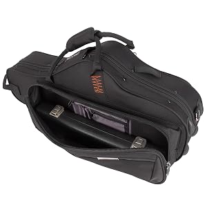 black protec alto saxophone case with flute case inside front pocket