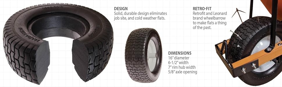 Leonard Wheelbarrow Wheel with Flat-Free Tire product features breakdown
