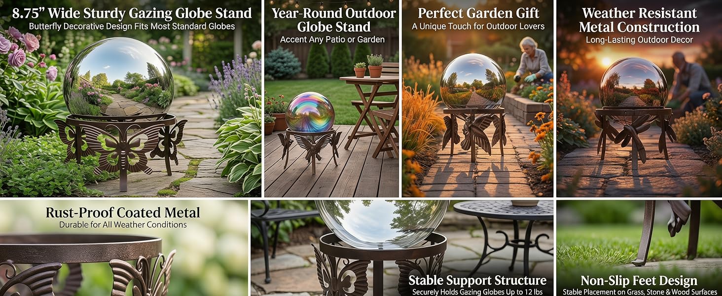Gazing Ball Stand Garden Hardware Metal Stand, For 10-Inch or 12-Inch Gazing Globes