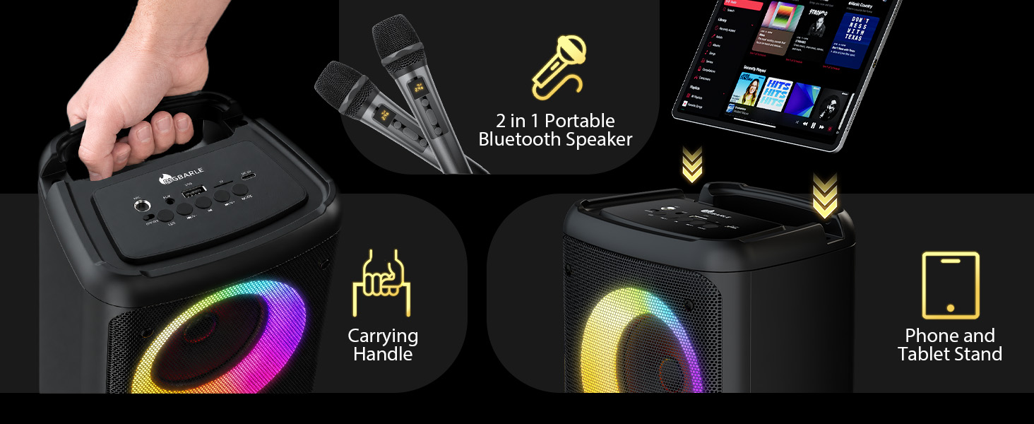Bluetooth Speaker with 2 Wireless Microphones