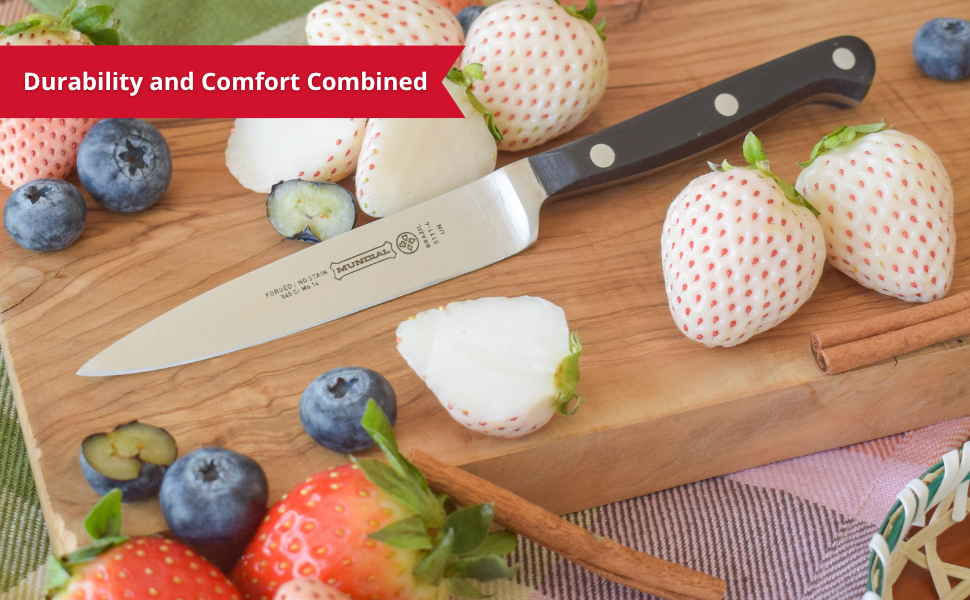 Kitchen knife set, forged knives, ergonomic design, Mundial cutlery.