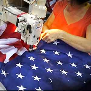 Manufacturing process of sewing a made in America U.S. flag