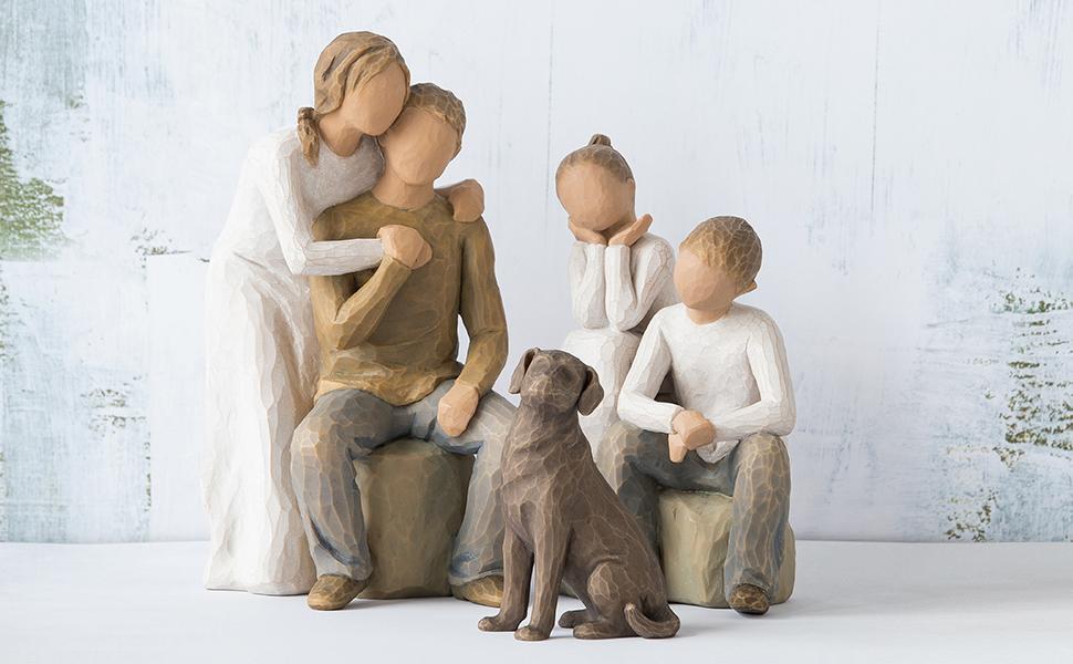 Group shot of Willow Tree You and Me, Love my Dog, and Brother and Sister figures.