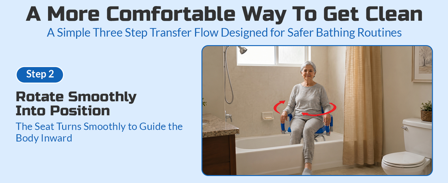 Platinum Health Revolution Pivoting Shower Chair for Bathtub, Adjustable Swivel Seat with Padded