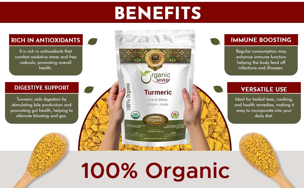 Organic Way Turmeric/Haldi Root Cut &amp; Sifted (Curcuma longa) - Herbal Tea
