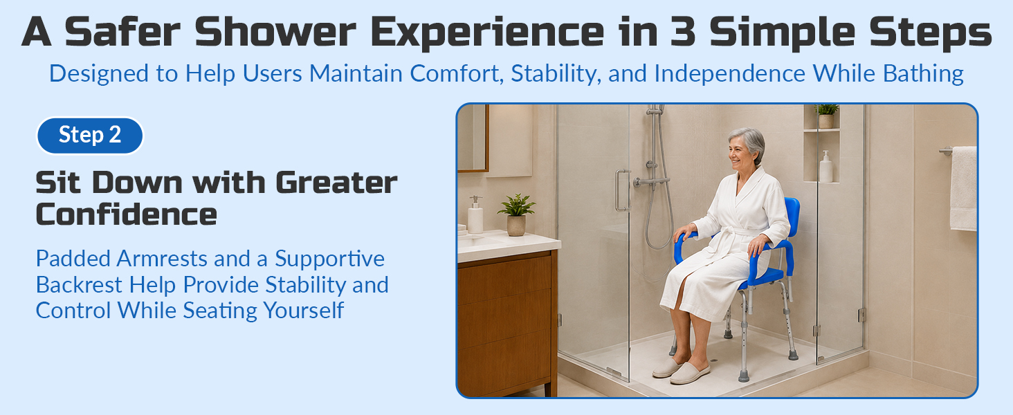 Padded Shower Chair and Bath Chair with Armrests and Back, Comfortable Deluxe Shower Chair