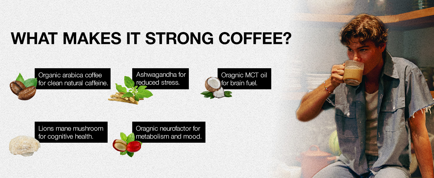 Instant coffee Mushroom Coffee with Ashwagandha, MCT Oil, and Coffee Protein Powder
