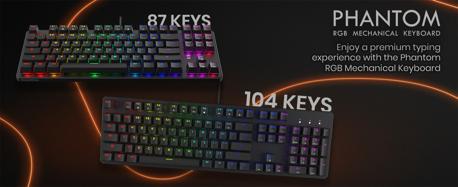 Tecware Phantom 87 mechanical keyboard RGB gaming keyboard 87 key tenkeyless compact wired