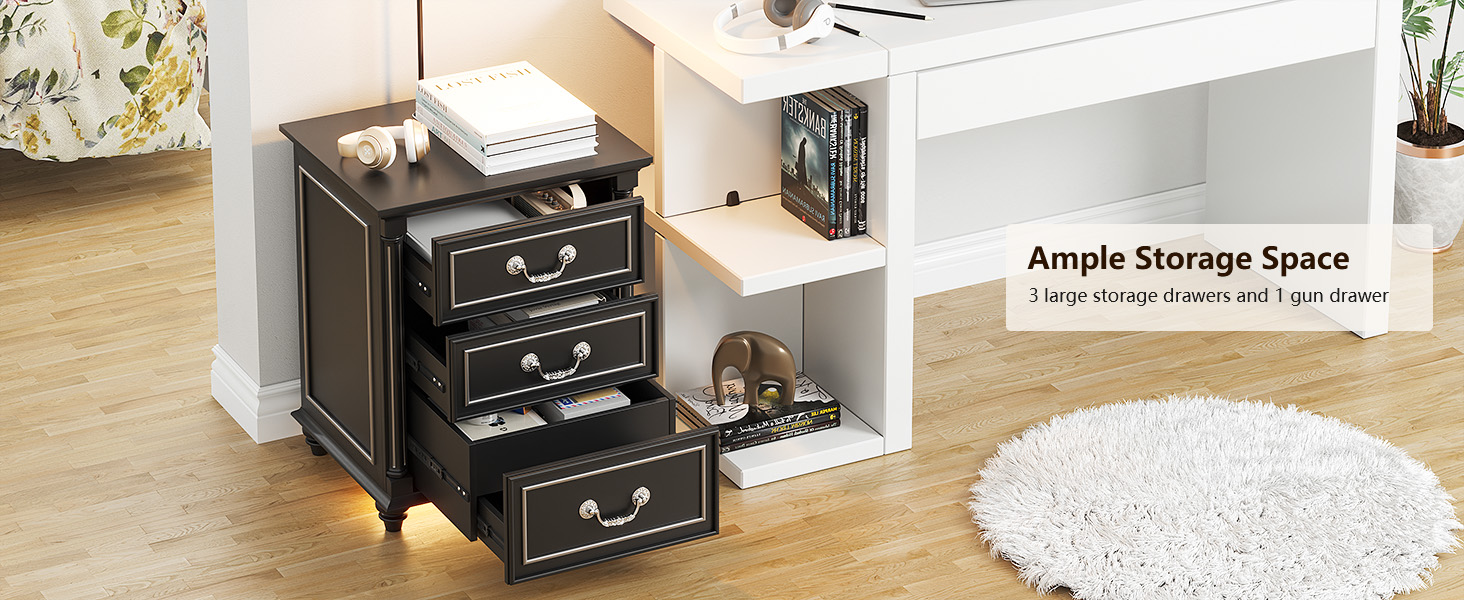 bedside table with drawers black