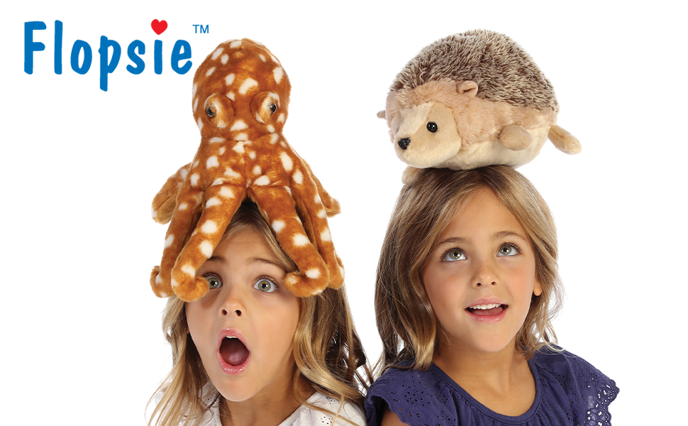 Flopsie stuffed animals by Aurora plush, with an octupus plush and a hedgehog plush!