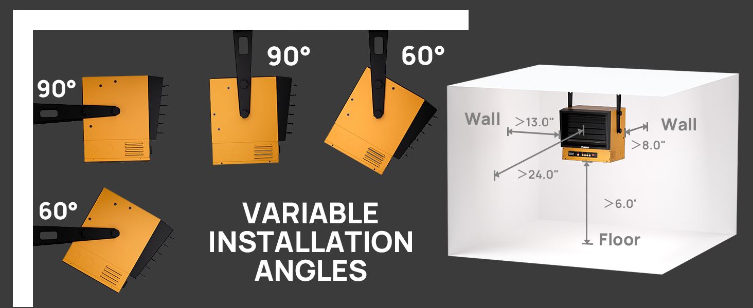 four mounting angles including ceiling 90 or 60 degree positions and on wall 90 or 60 degree