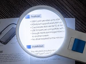 Magnifier with LED Light on Magnifying Text