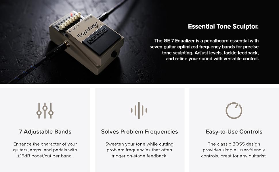 BOSS; Roland; Pedal; EQ; Equalizer; Graphic; 7-Band; Pedalboard; Guitarists; Electric; Acoustic