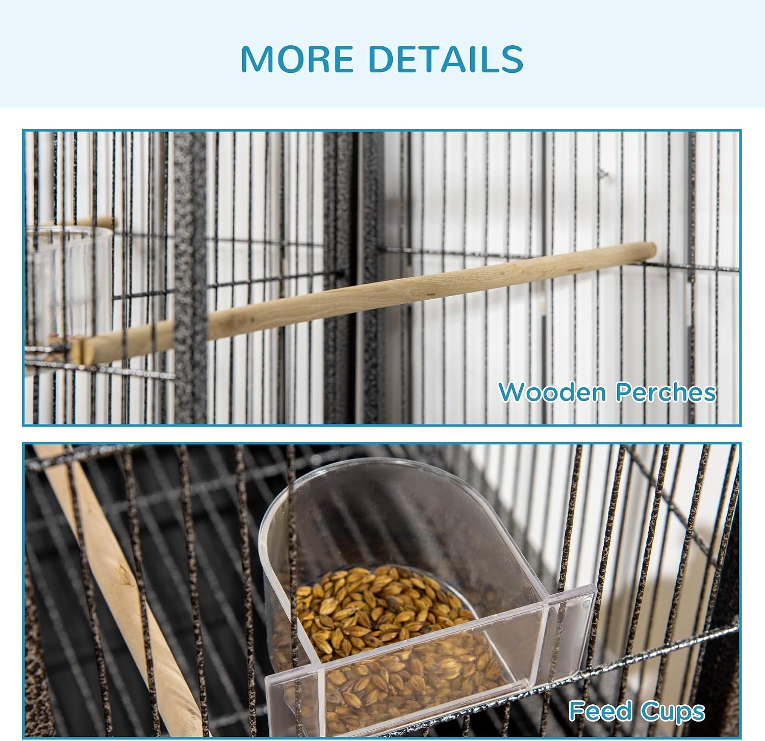 PawHut 65" Double Rolling Metal Bird Cage with Divider, Large Parrot Cage for Parakeet, Canaries, Lovebirds, Budgie, Finch