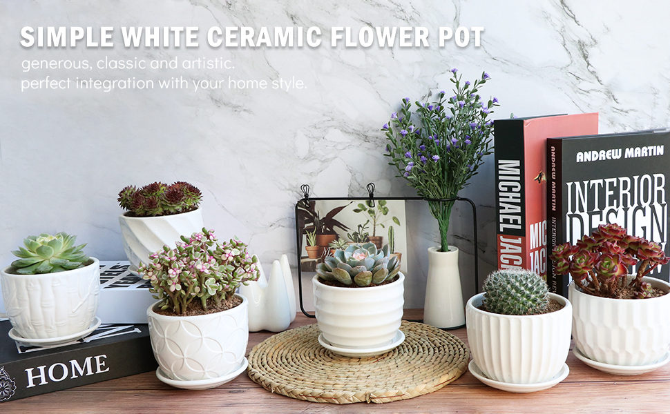 white ceramic plant pots 6 pack