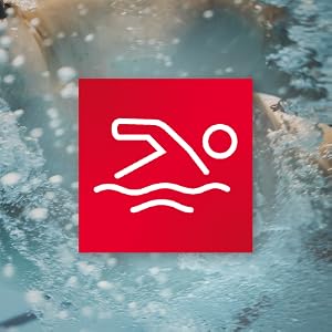 Image of red person swimming with text reading from training to podium.
