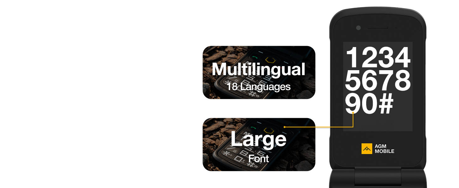 M8 Rugged Flip Phone - Large Font
