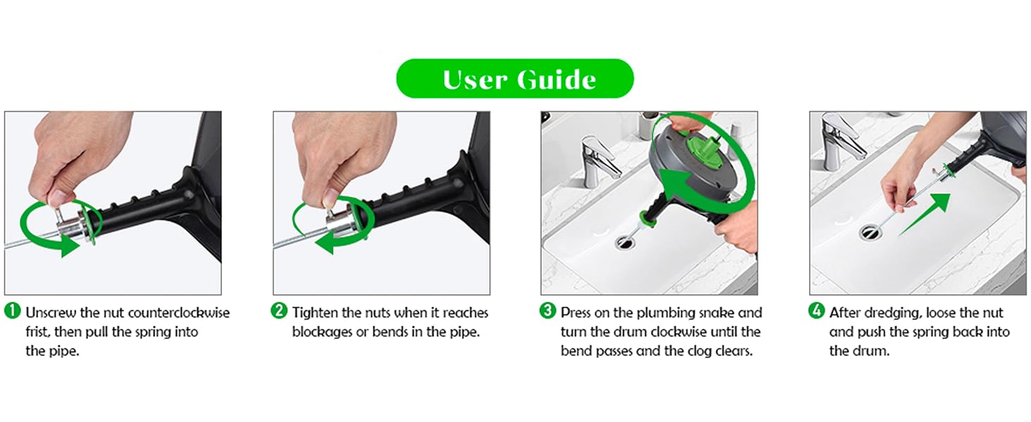 Four-panel instructional diagram showing steps for using a product, with green arrows indicating directional movement and numbered steps.