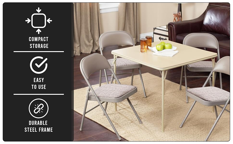 MECO Sudden Comfort 34 x 34 Inch Square Metal Folding Dining Card Table, Buff