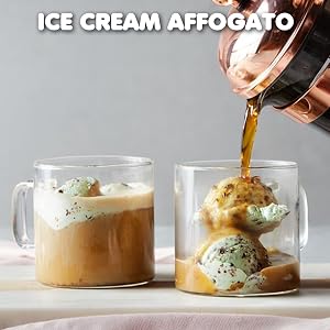 Coffee affogato, an Italian coffee treat of brewed coffee poured over ice cream or gelato
