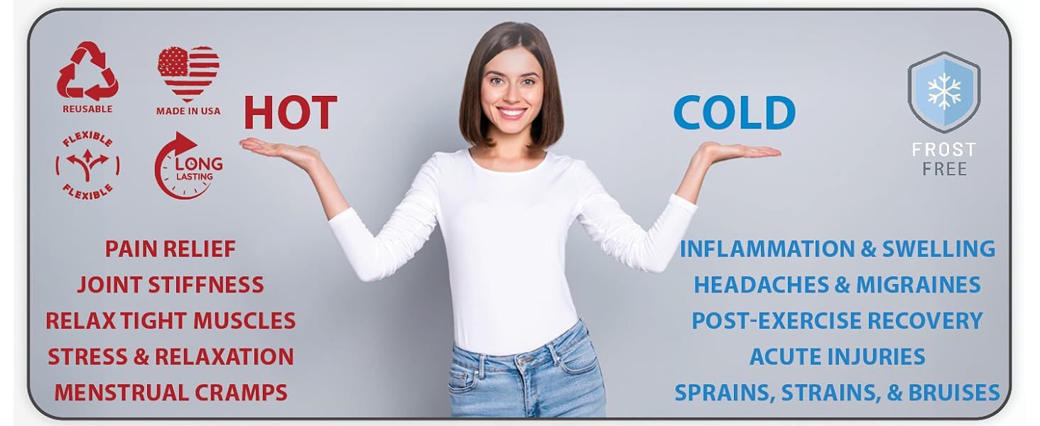Hot, Pain relief, joint stiffness, relax tight muscles, stress &amp;amp; relaxation menstrual cramps, Cold,