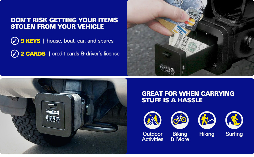 HitchSafe, Don&amp;#39;t risk getting your items stolen from your vehicle. Store 9 keys, 2 cards.